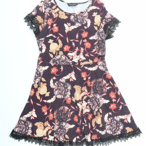 Dorothy Perkins Womens Brown Floral Cotton Fit & Flare Size 14 Round Neck Pullover