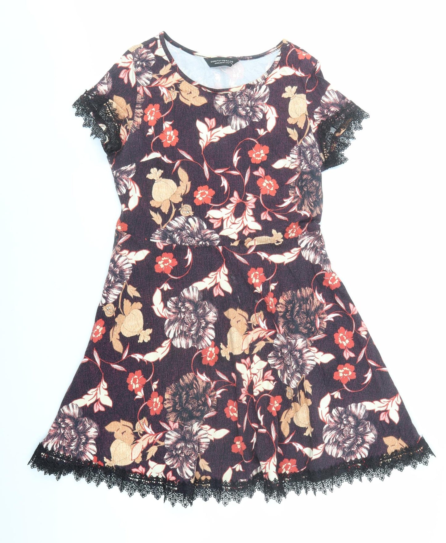 Dorothy Perkins Womens Brown Floral Cotton Fit & Flare Size 14 Round Neck Pullover