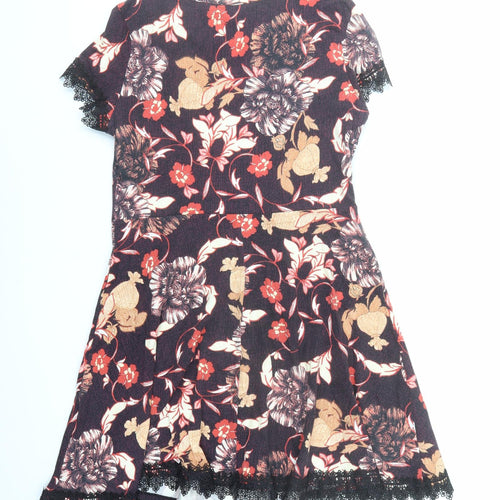 Dorothy Perkins Womens Brown Floral Cotton Fit & Flare Size 14 Round Neck Pullover