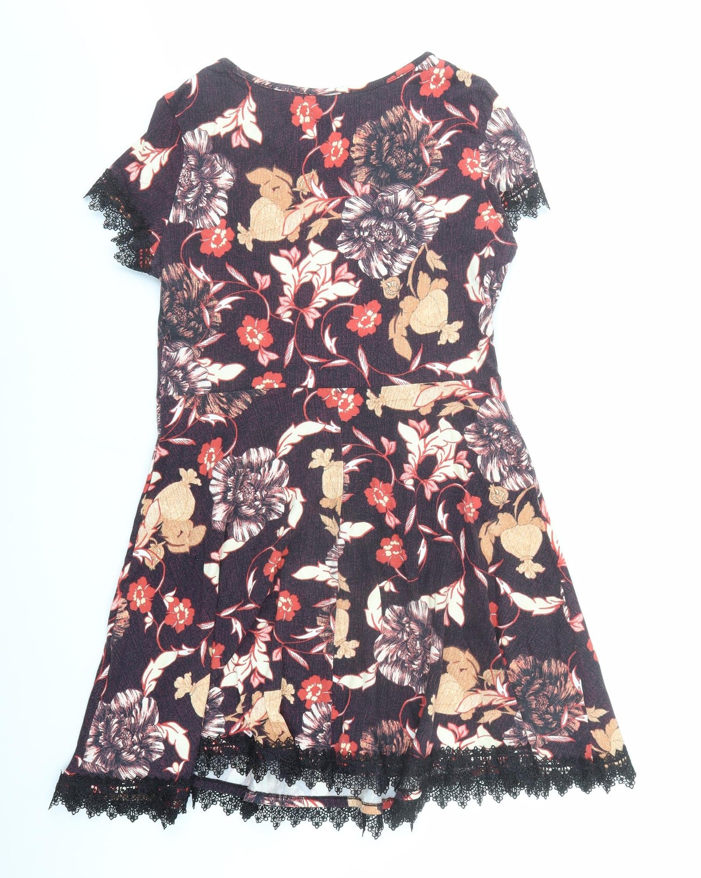 Dorothy Perkins Womens Brown Floral Cotton Fit & Flare Size 14 Round Neck Pullover