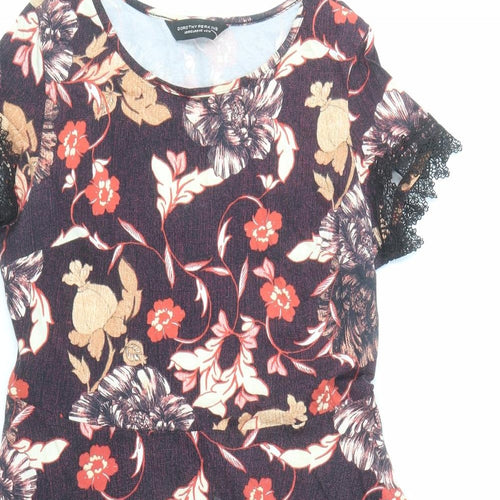 Dorothy Perkins Womens Brown Floral Cotton Fit & Flare Size 14 Round Neck Pullover
