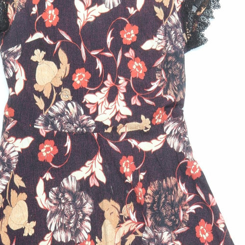 Dorothy Perkins Womens Brown Floral Cotton Fit & Flare Size 14 Round Neck Pullover