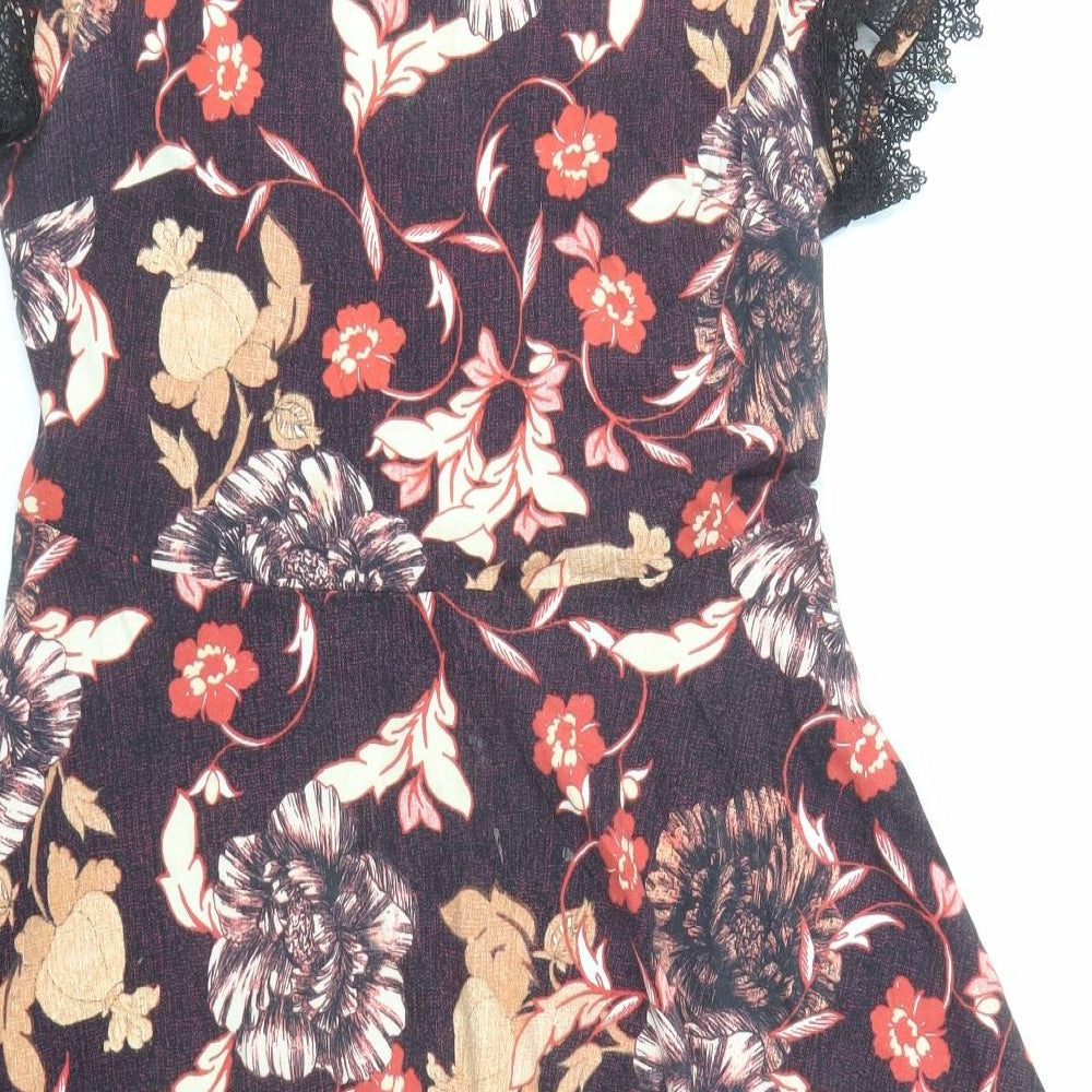 Dorothy Perkins Womens Brown Floral Cotton Fit & Flare Size 14 Round Neck Pullover