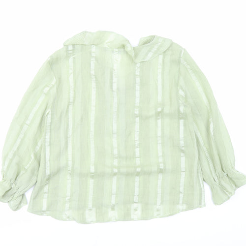 Zara Womens Green Striped Polyester Basic Blouse Size M V-Neck