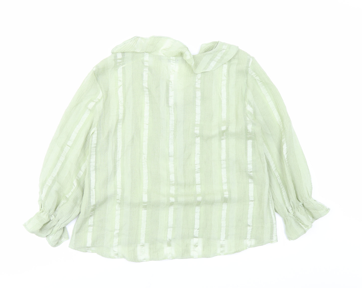 Zara Womens Green Striped Polyester Basic Blouse Size M V-Neck