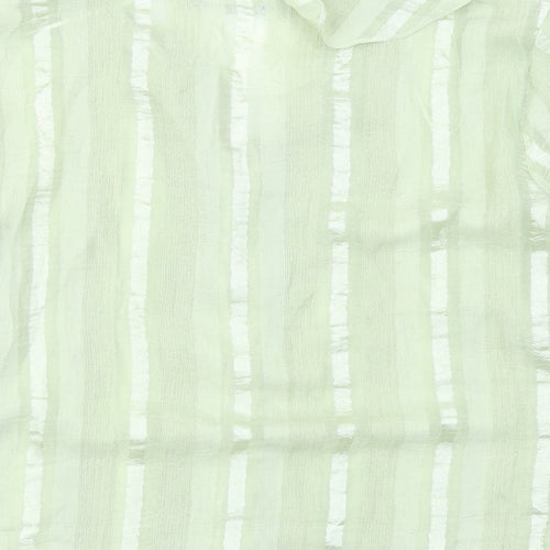 Zara Womens Green Striped Polyester Basic Blouse Size M V-Neck