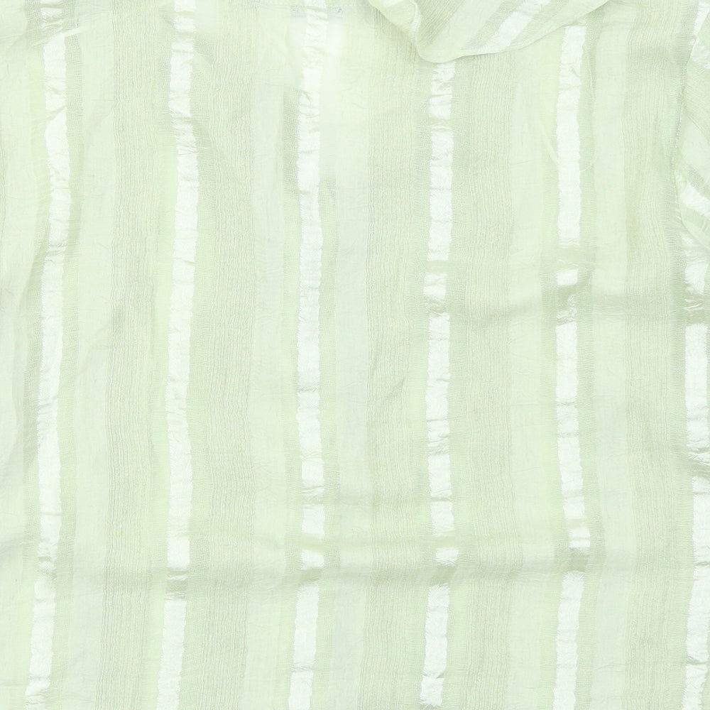 Zara Womens Green Striped Polyester Basic Blouse Size M V-Neck
