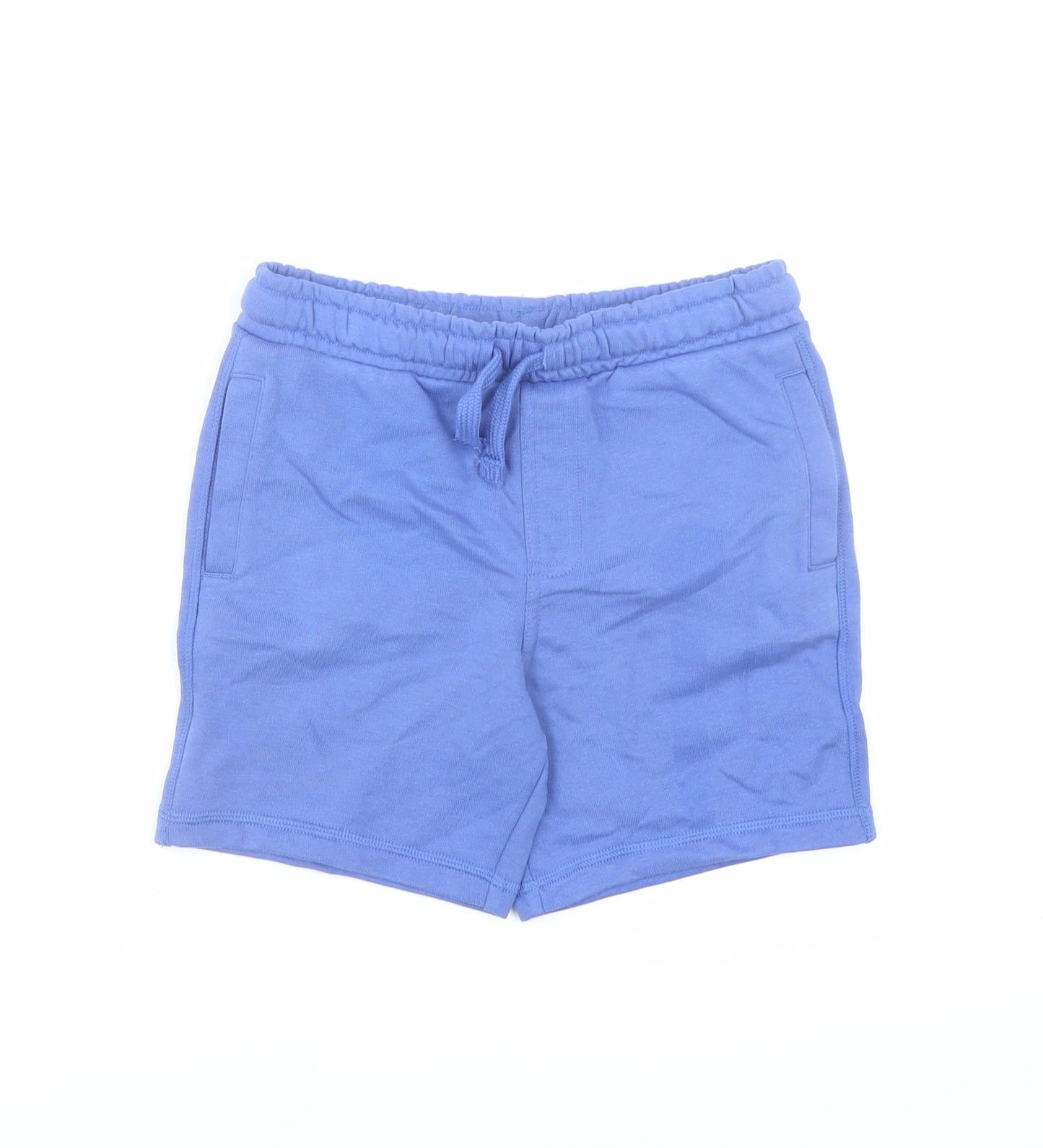 Marks and Spencer Boys Blue Cotton Sweat Shorts Size 6-7 Years Regular Drawstring - Elasticated Waist Pockets Inside Leg 5 Inches