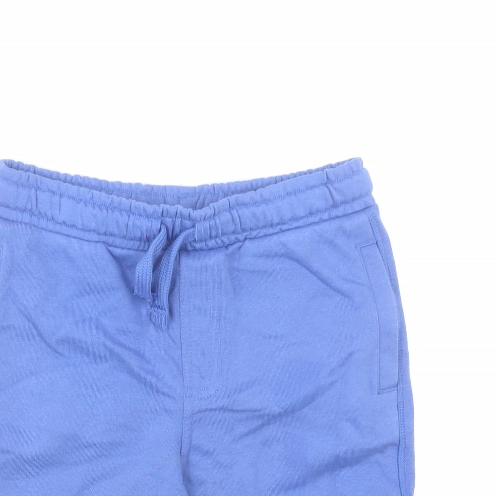 Marks and Spencer Boys Blue Cotton Sweat Shorts Size 6-7 Years Regular Drawstring - Elasticated Waist Pockets Inside Leg 5 Inches