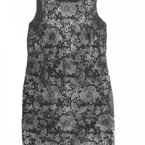 Roman Womens Black Floral Polyester A-Line Size 12 Round Neck Zip