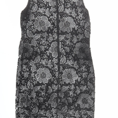 Roman Womens Black Floral Polyester A-Line Size 12 Round Neck Zip