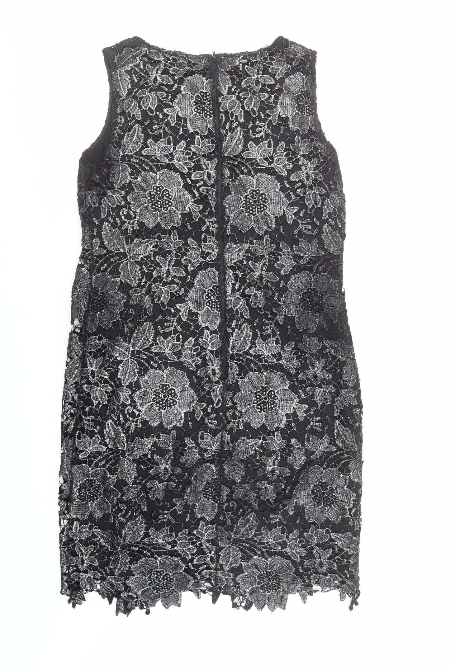 Roman Womens Black Floral Polyester A-Line Size 12 Round Neck Zip
