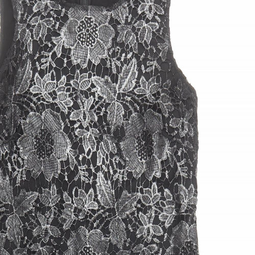 Roman Womens Black Floral Polyester A-Line Size 12 Round Neck Zip