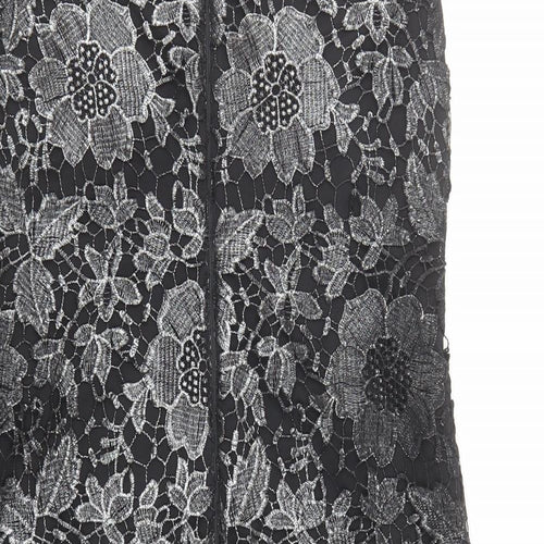 Roman Womens Black Floral Polyester A-Line Size 12 Round Neck Zip