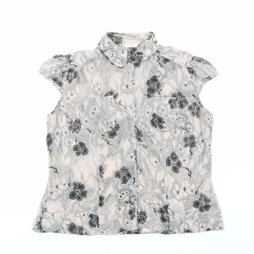 Marks and Spencer Womens Pink Floral Polyester Basic Blouse Size 18 Collared