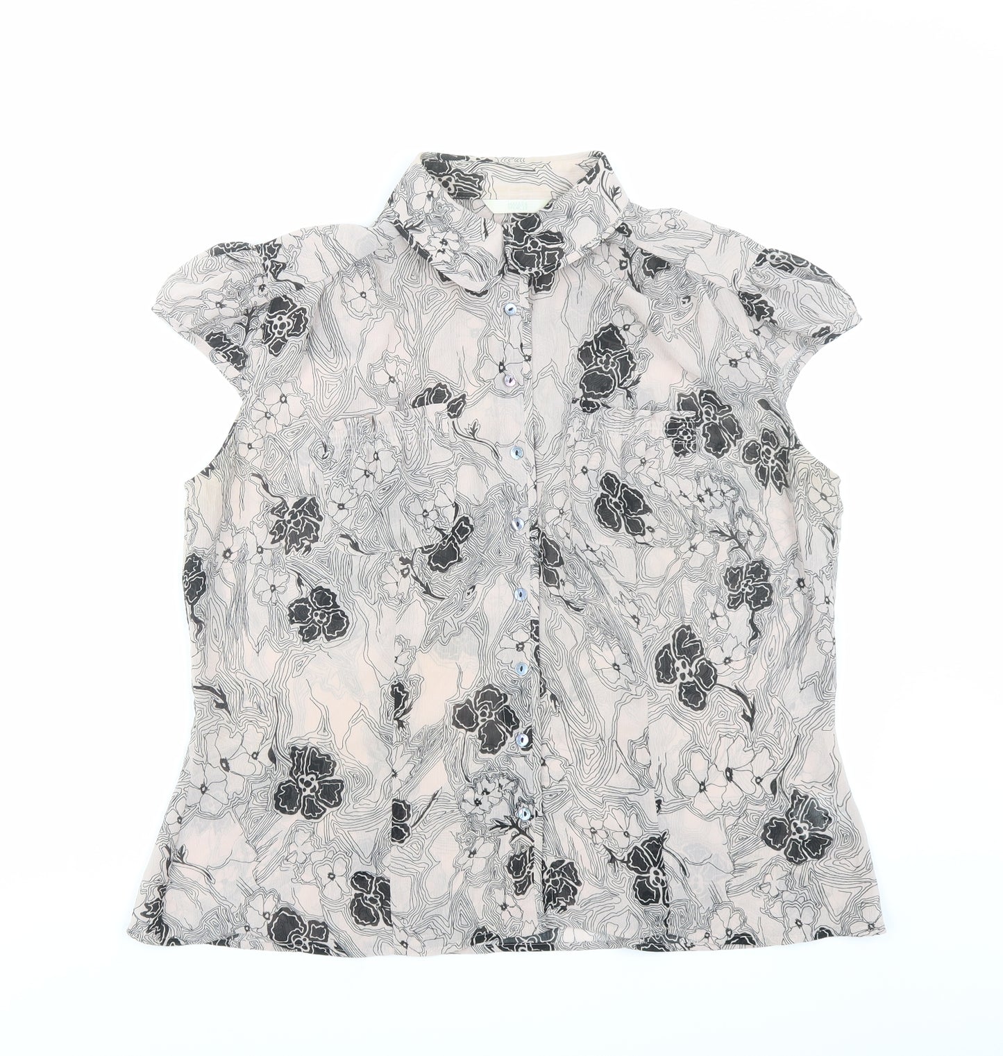 Marks and Spencer Womens Pink Floral Polyester Basic Blouse Size 18 Collared