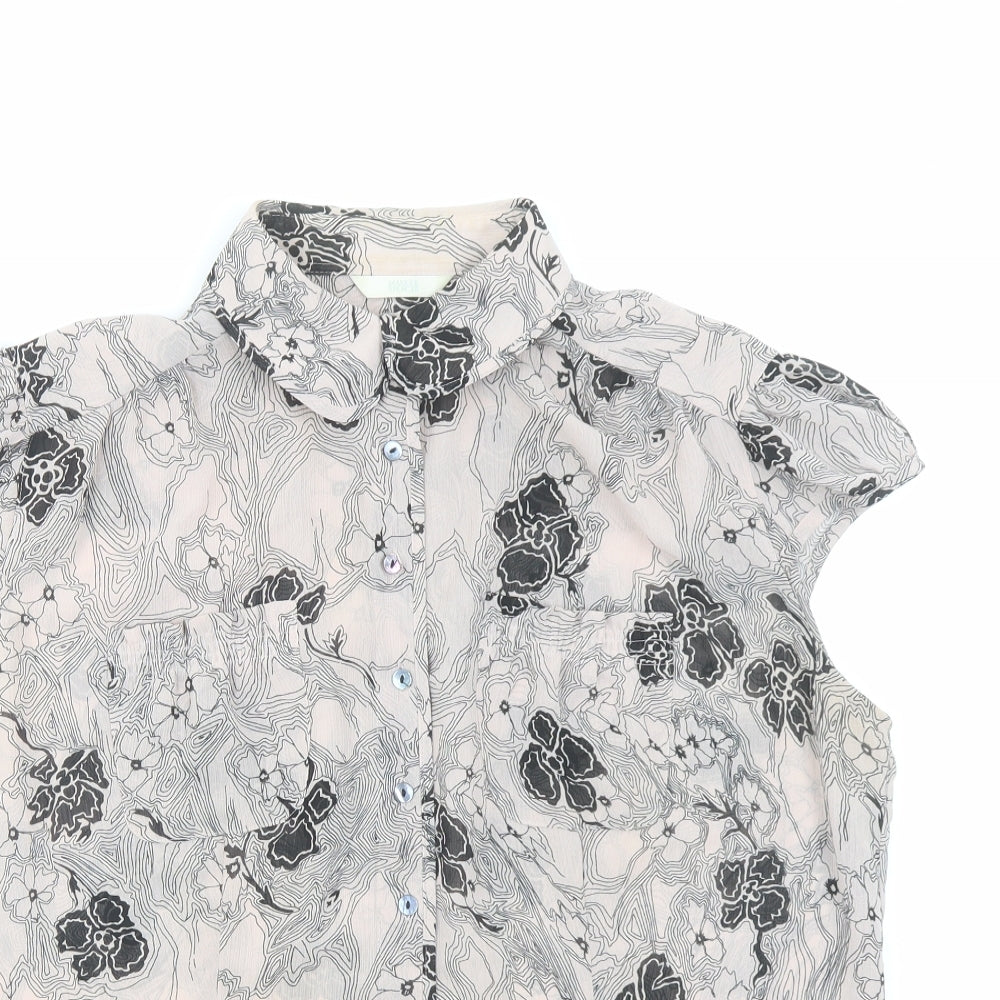 Marks and Spencer Womens Pink Floral Polyester Basic Blouse Size 18 Collared