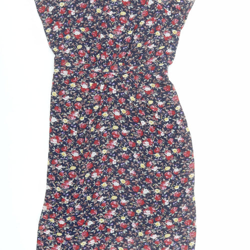 Warehouse Womens Blue Floral Polyester A-Line Size 10 Round Neck Zip - Open Back Detail