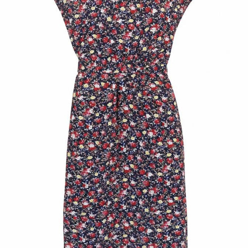 Warehouse Womens Blue Floral Polyester A-Line Size 10 Round Neck Zip - Open Back Detail