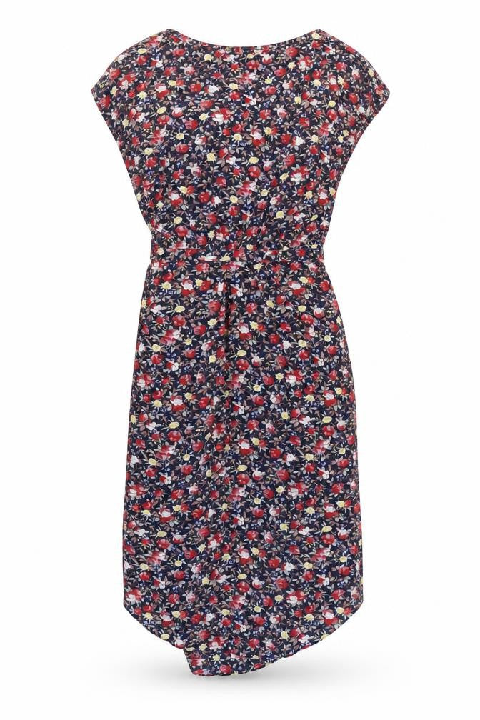 Warehouse Womens Blue Floral Polyester A-Line Size 10 Round Neck Zip - Open Back Detail