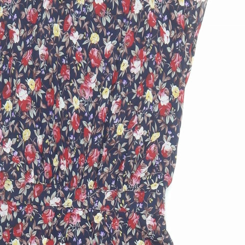 Warehouse Womens Blue Floral Polyester A-Line Size 10 Round Neck Zip - Open Back Detail