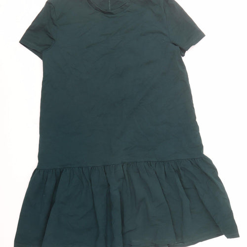 Zara Womens Green Polyester T-Shirt Dress Size S Round Neck Pullover