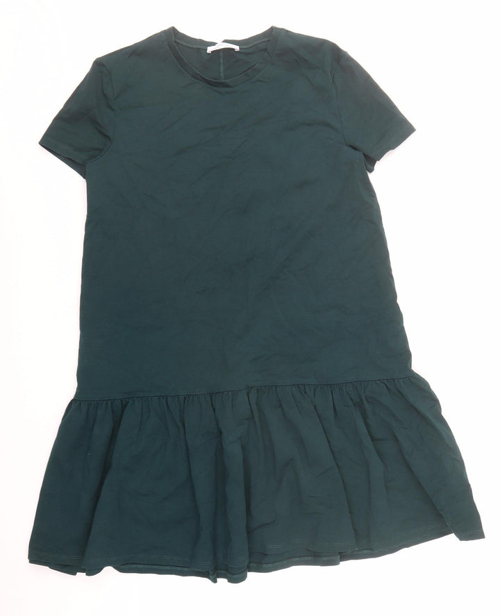Zara Womens Green Polyester T-Shirt Dress Size S Round Neck Pullover