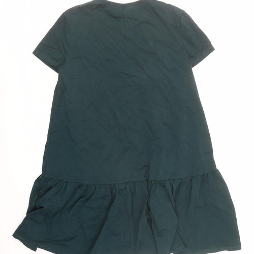 Zara Womens Green Polyester T-Shirt Dress Size S Round Neck Pullover