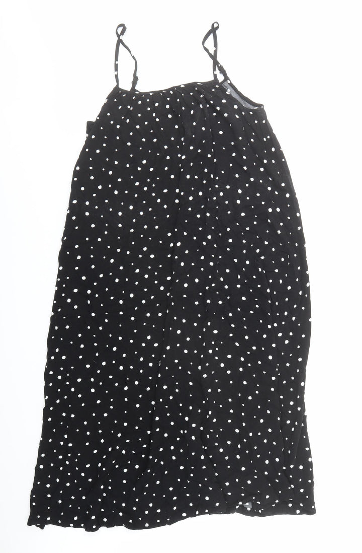 Marks and Spencer Womens Black Polka Dot Viscose Slip Dress Size 12 Round Neck Pullover