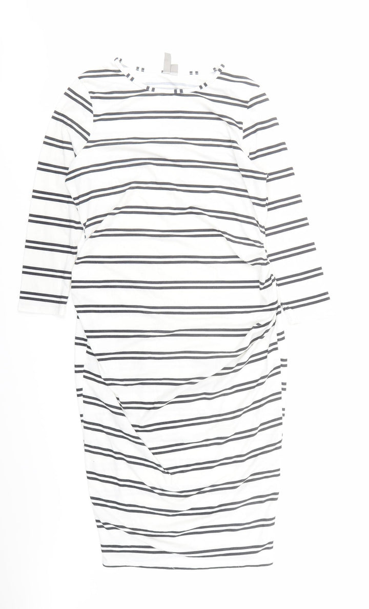 ASOS Womens White Striped Polyester Pencil Dress Size 10 Round Neck Pullover