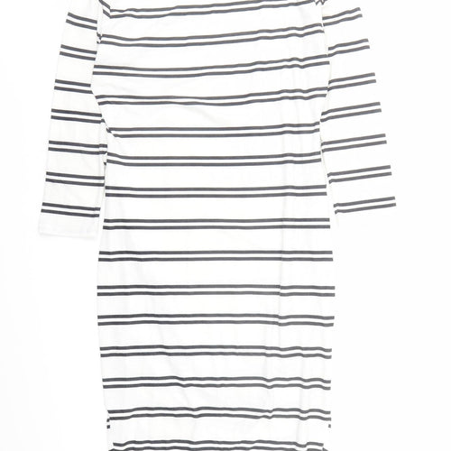 ASOS Womens White Striped Polyester Pencil Dress Size 10 Round Neck Pullover