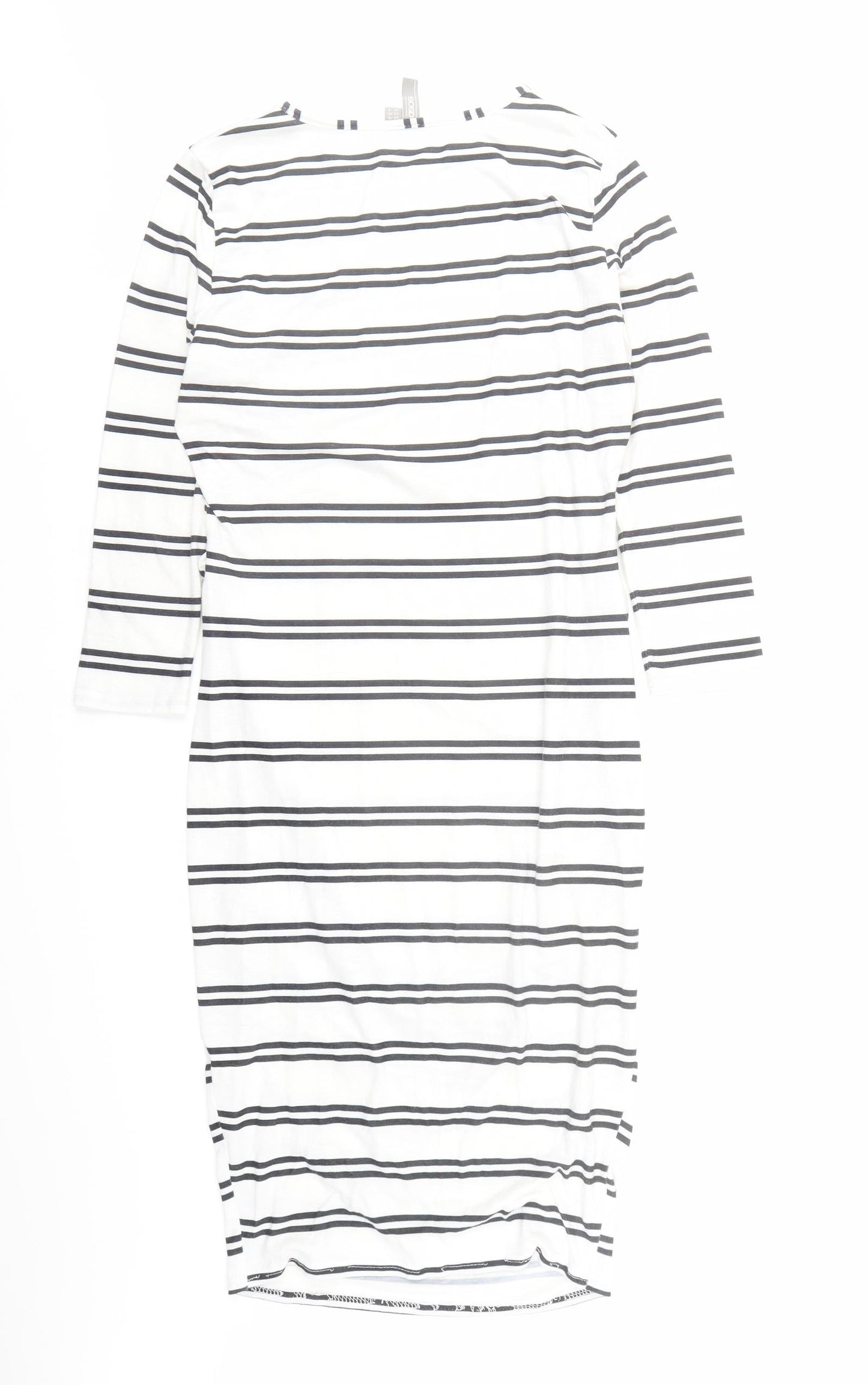 ASOS Womens White Striped Polyester Pencil Dress Size 10 Round Neck Pullover