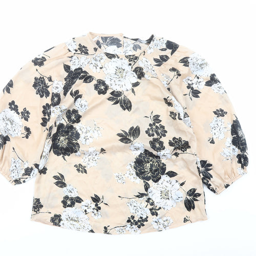 Dorothy Perkins Womens Beige Floral Polyester Basic Blouse Size 8 Round Neck