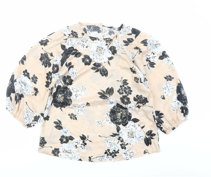 Dorothy Perkins Womens Beige Floral Polyester Basic Blouse Size 8 Round Neck