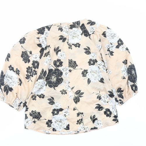 Dorothy Perkins Womens Beige Floral Polyester Basic Blouse Size 8 Round Neck