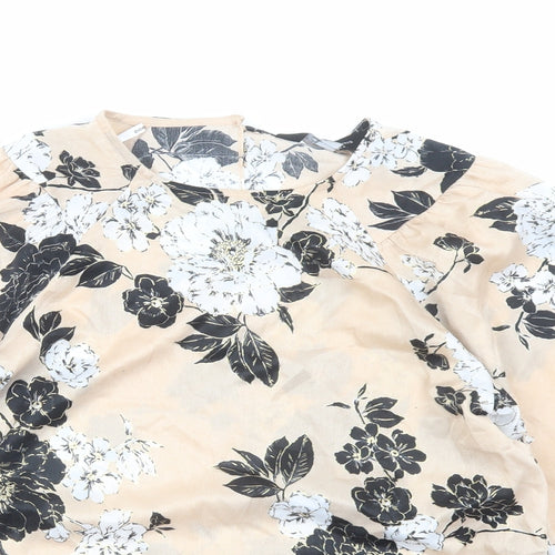 Dorothy Perkins Womens Beige Floral Polyester Basic Blouse Size 8 Round Neck