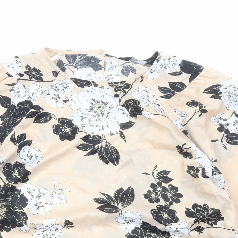 Dorothy Perkins Womens Beige Floral Polyester Basic Blouse Size 8 Round Neck