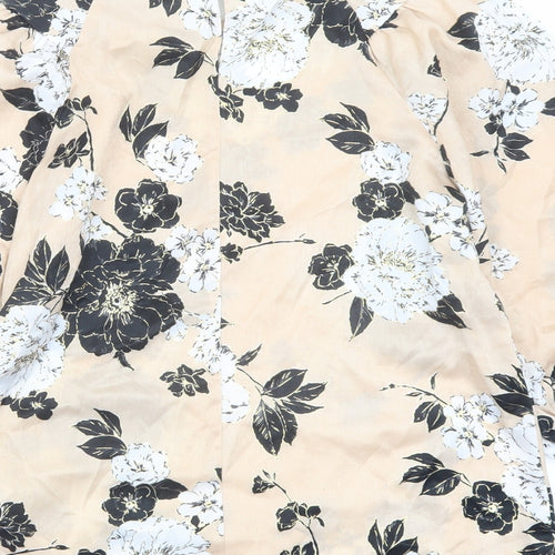 Dorothy Perkins Womens Beige Floral Polyester Basic Blouse Size 8 Round Neck