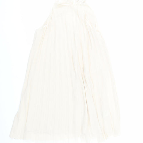 H&M Womens Beige Polyester Trapeze & Swing Size S Round Neck Button - Pleated