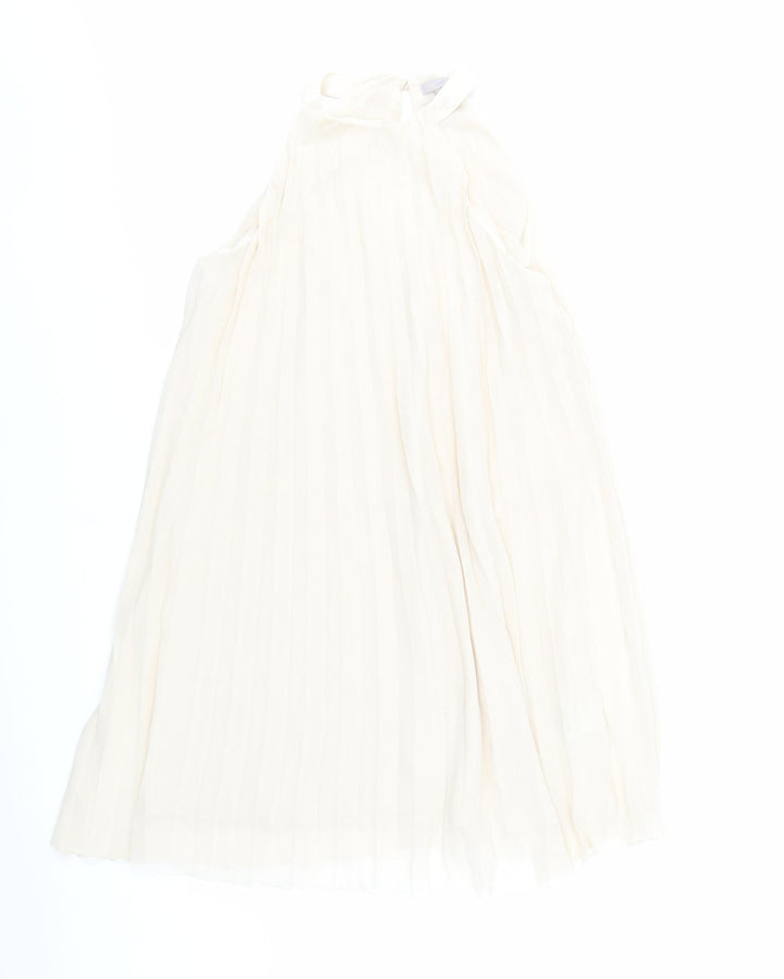 H&M Womens Beige Polyester Trapeze & Swing Size S Round Neck Button - Pleated