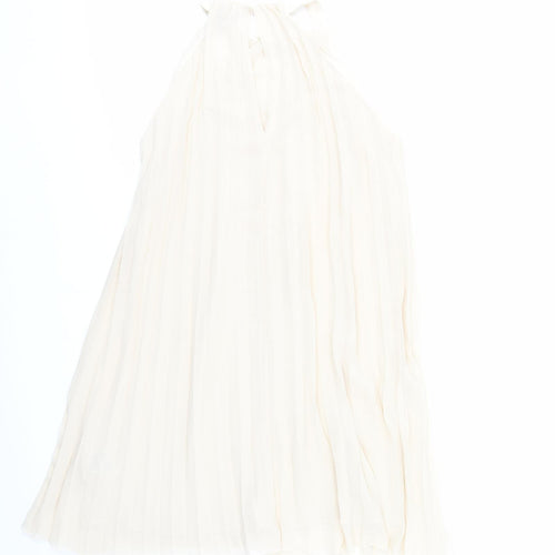 H&M Womens Beige Polyester Trapeze & Swing Size S Round Neck Button - Pleated