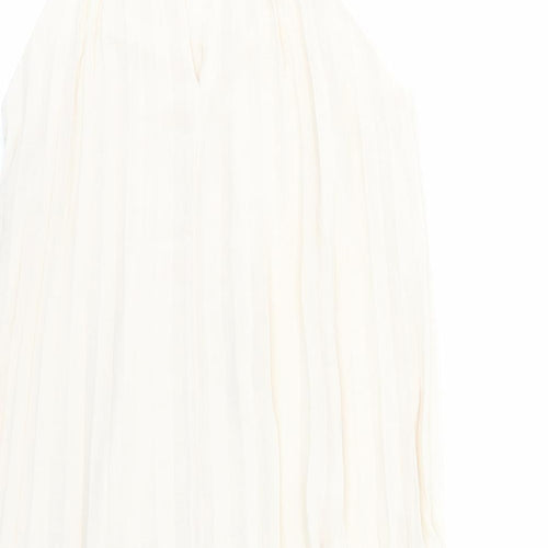 H&M Womens Beige Polyester Trapeze & Swing Size S Round Neck Button - Pleated
