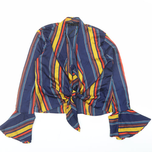 Missguided Womens Blue Striped Polyester Basic Blouse Size 6 V-Neck