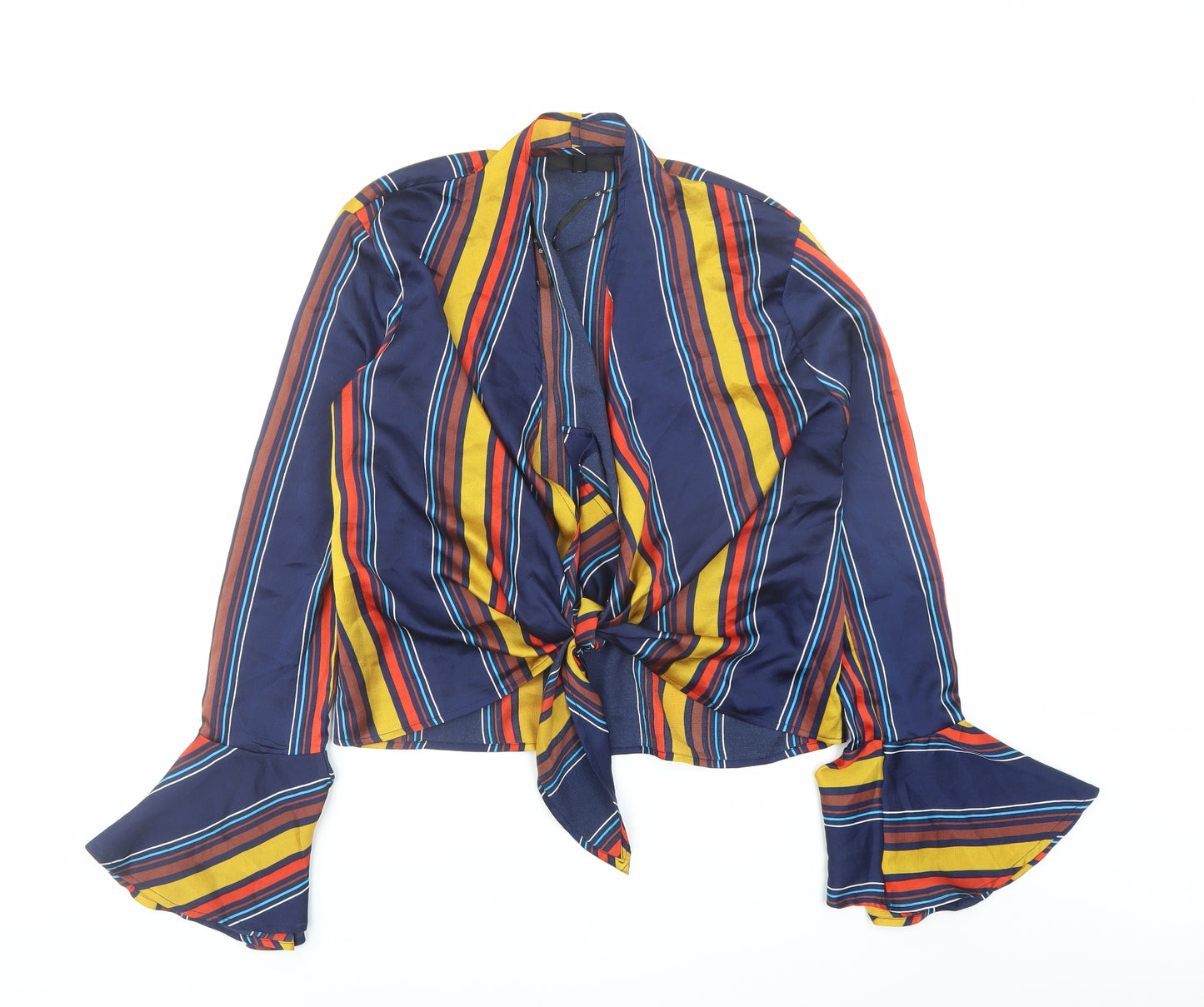Missguided Womens Blue Striped Polyester Basic Blouse Size 6 V-Neck