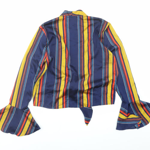 Missguided Womens Blue Striped Polyester Basic Blouse Size 6 V-Neck
