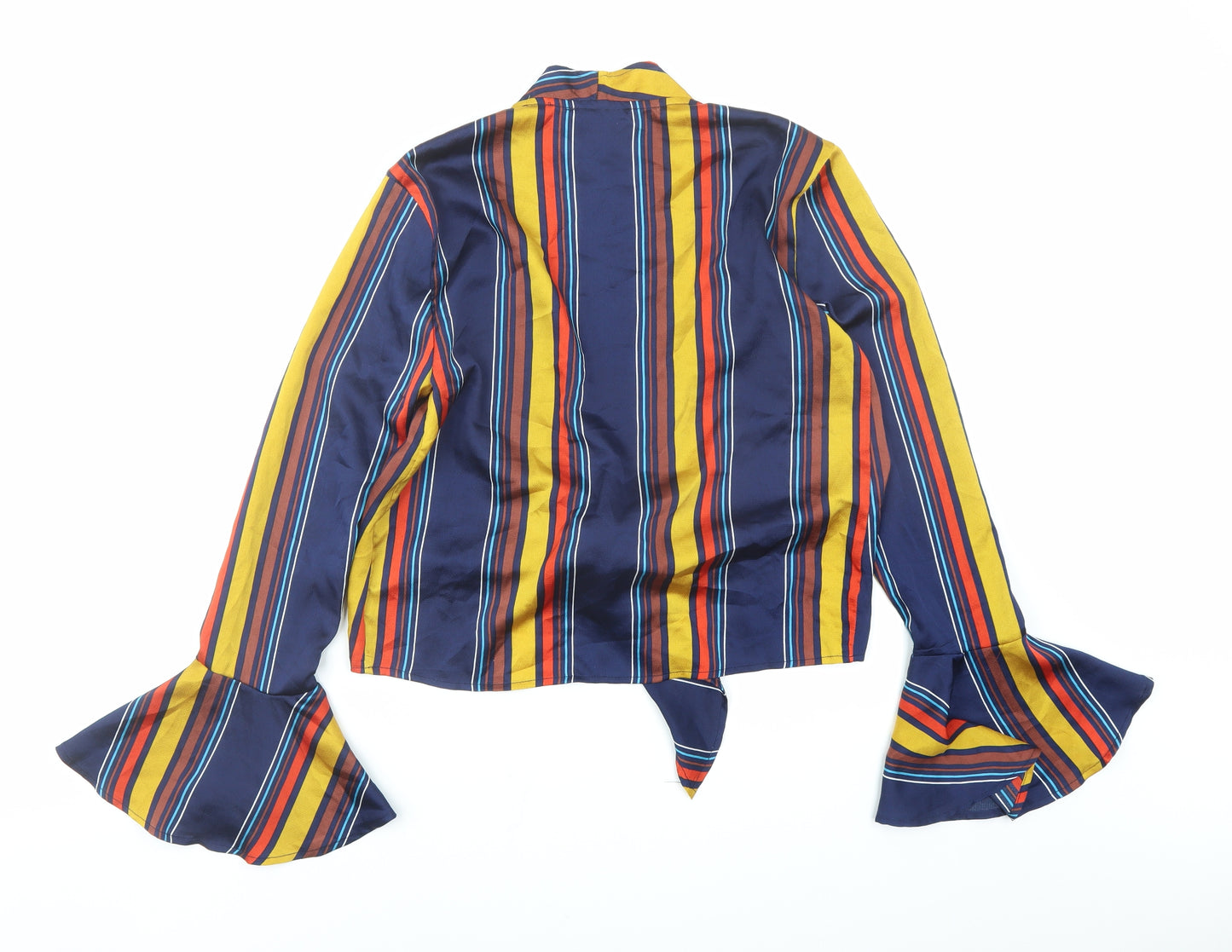 Missguided Womens Blue Striped Polyester Basic Blouse Size 6 V-Neck