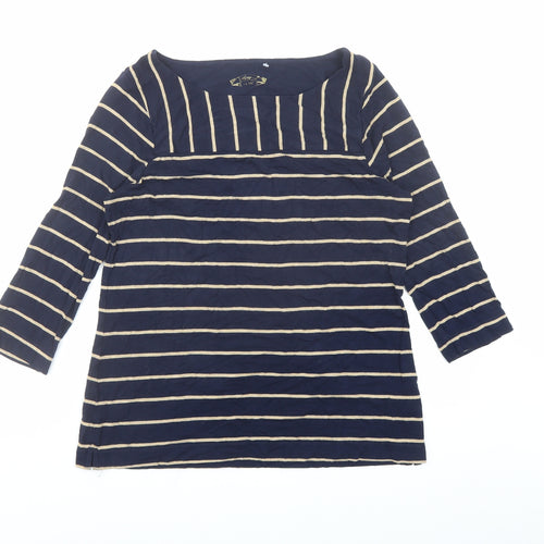 DASH Womens Blue Striped Viscose Basic T-Shirt Size 14 Boat Neck