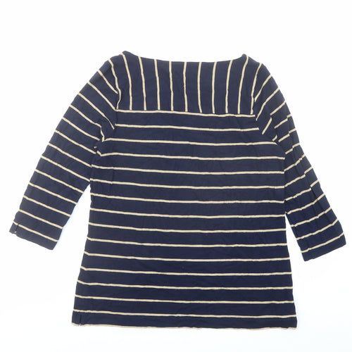 DASH Womens Blue Striped Viscose Basic T-Shirt Size 14 Boat Neck