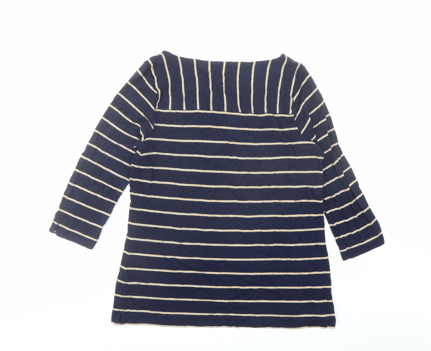 DASH Womens Blue Striped Viscose Basic T-Shirt Size 14 Boat Neck
