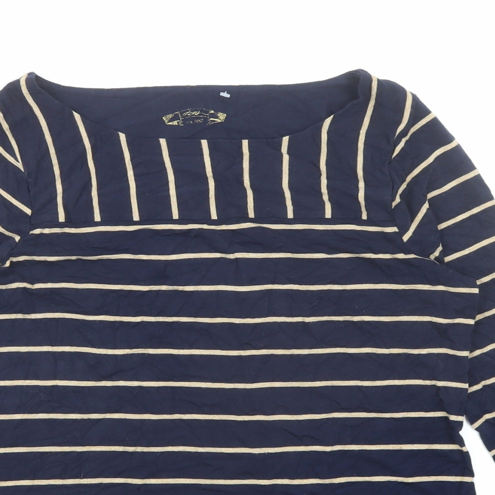 DASH Womens Blue Striped Viscose Basic T-Shirt Size 14 Boat Neck